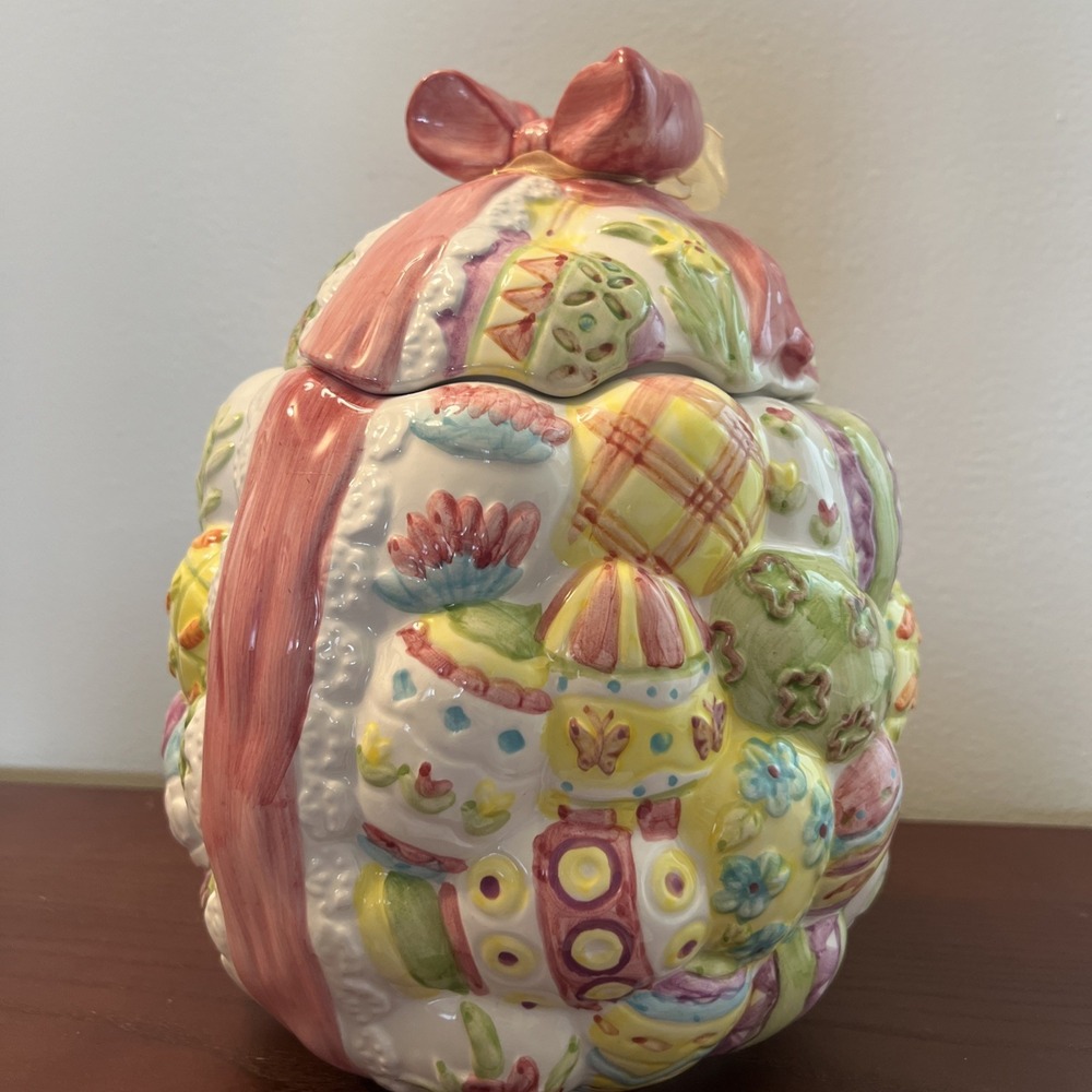 Beautiful Hand-Painted Ceramic Easter Egg Cookie Jar With Lid PBC International